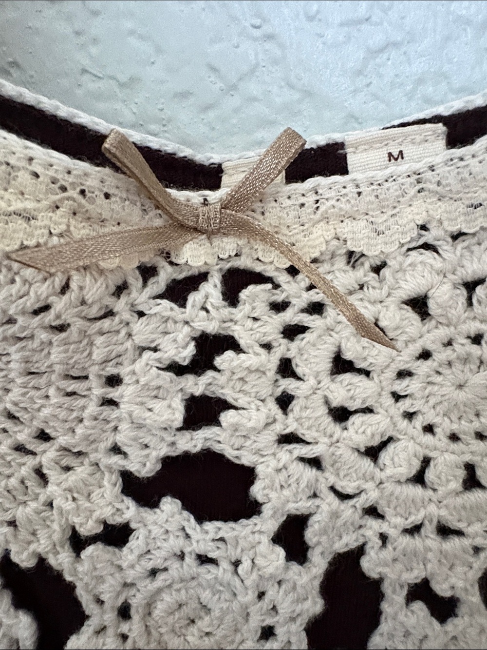 Anthropologie Little Yellow Button Brown Tank with Cream Crochet Yoke - Picture 3 of 7